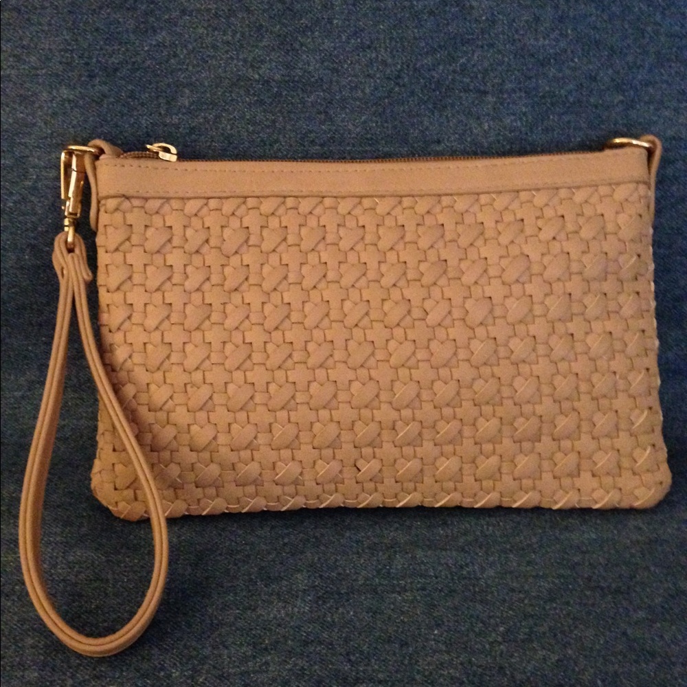 Camel color tweed Wristlet Handbag